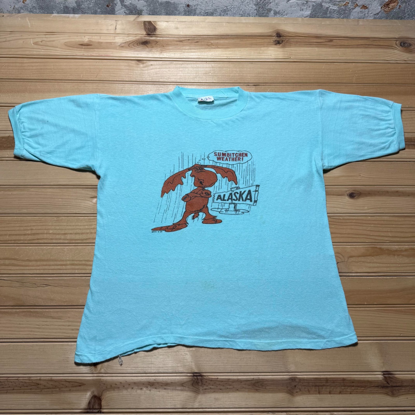 Vintage 1984 Alaska Moose Sumbitchen Weather Funny Cartoon Graphic T-Shirt Large