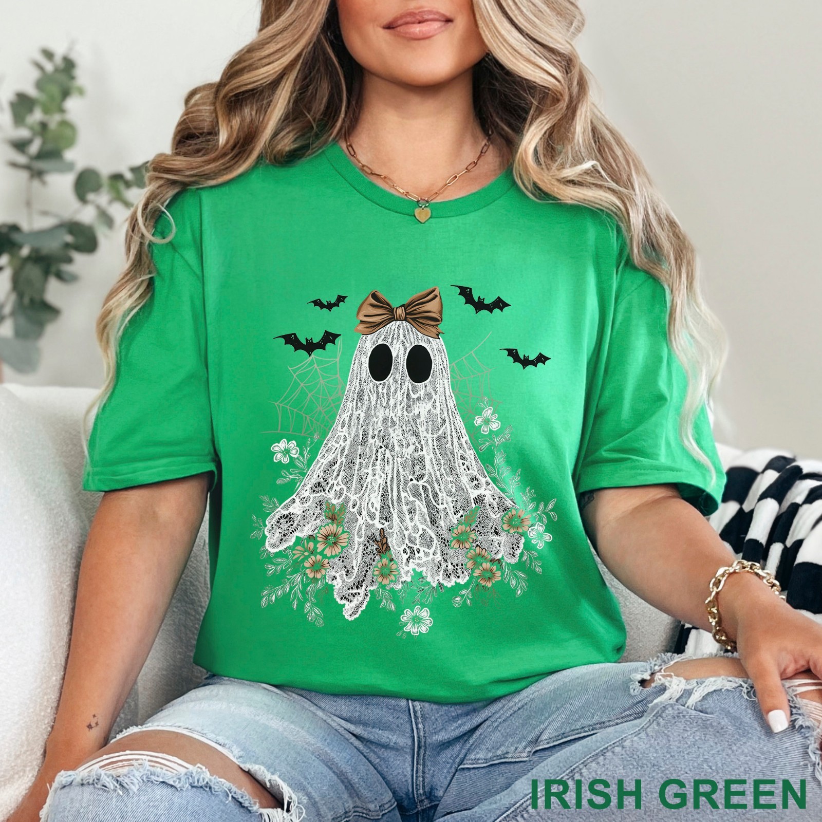 Halloween Lace Ghost Shirt, Cute Floral Ghost Shirt, Spooky Fall Floral, 203651 gallery