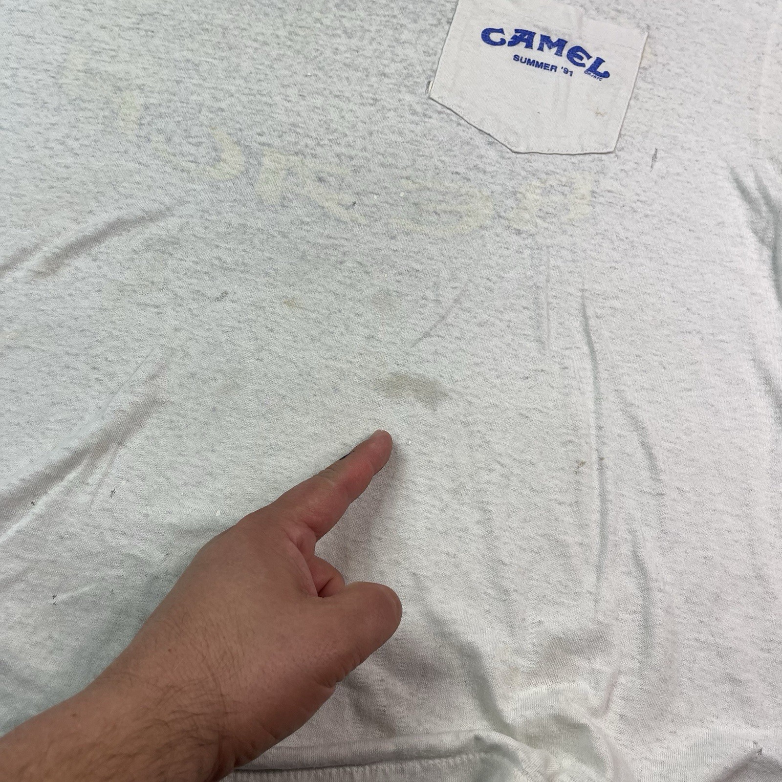 Camel Beach Summer 91 White Vintage Rare See Through Pocket T-Shirt Men's L gallery