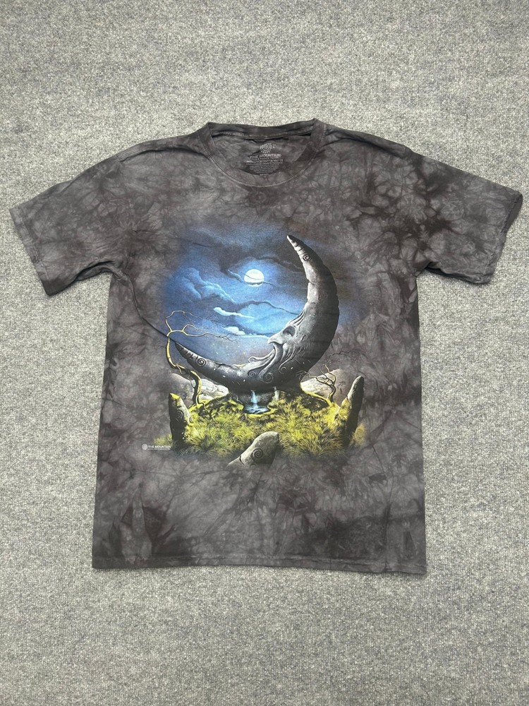The Mountain Moon Fantasy Tie Dye Graphic T-Shirt Men’s XL Gray Mystical Nature