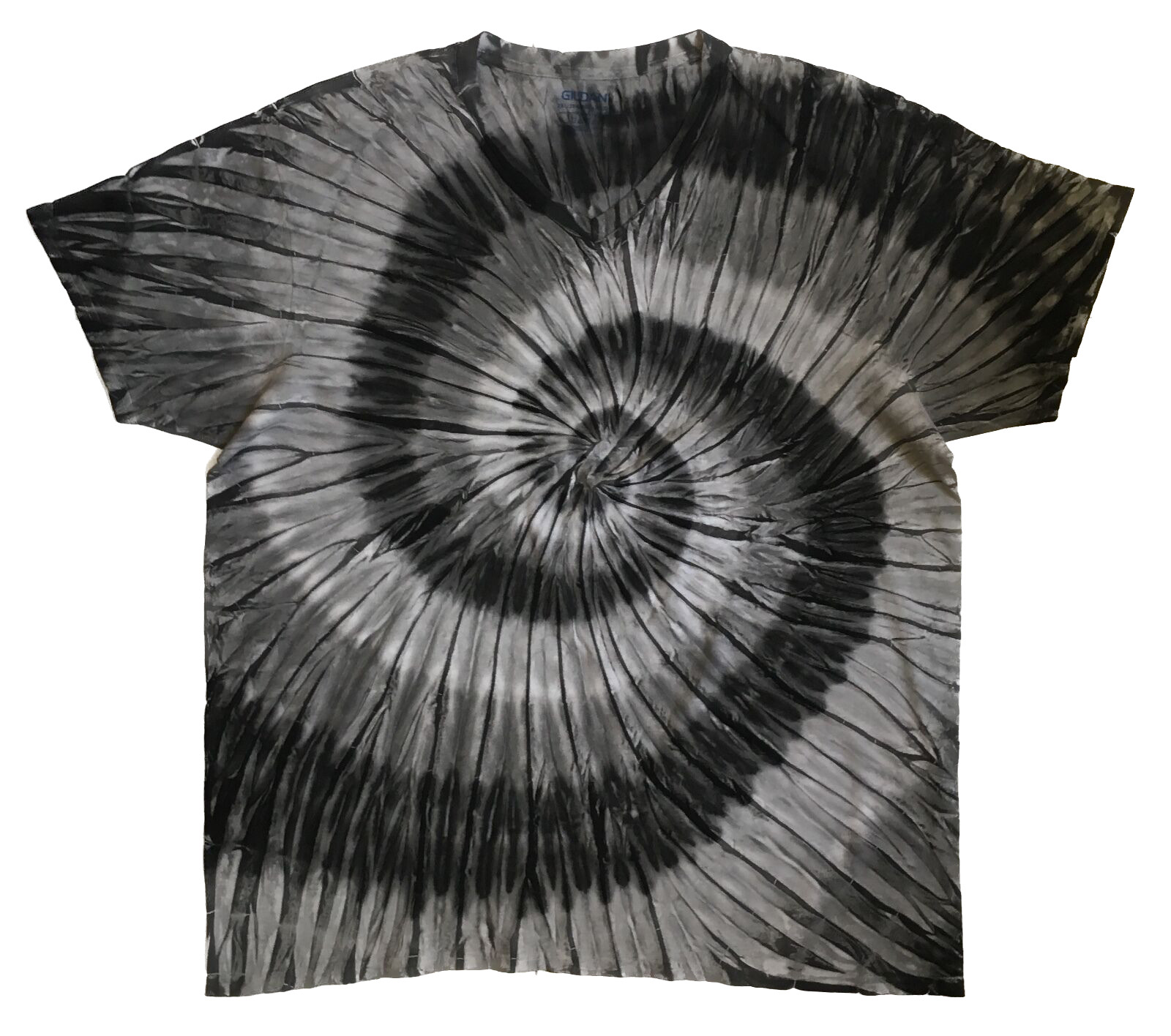 *New* 2XL – Sm Handmade Tie Dye, Graphite Smoke Spiral, Crew or V-Neck
