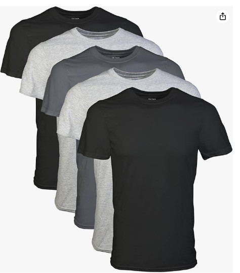 Gildan Mens Crew T-Shirt LARGE 5-Pack Style G1100 Black-Grey-Charcoal Short Slee gallery