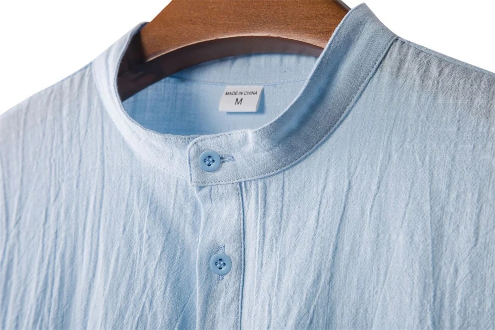 Men's Cotton Linen Henley T-Shirt Short Sleeve Beach Hawaii Casual Shirt Style! gallery