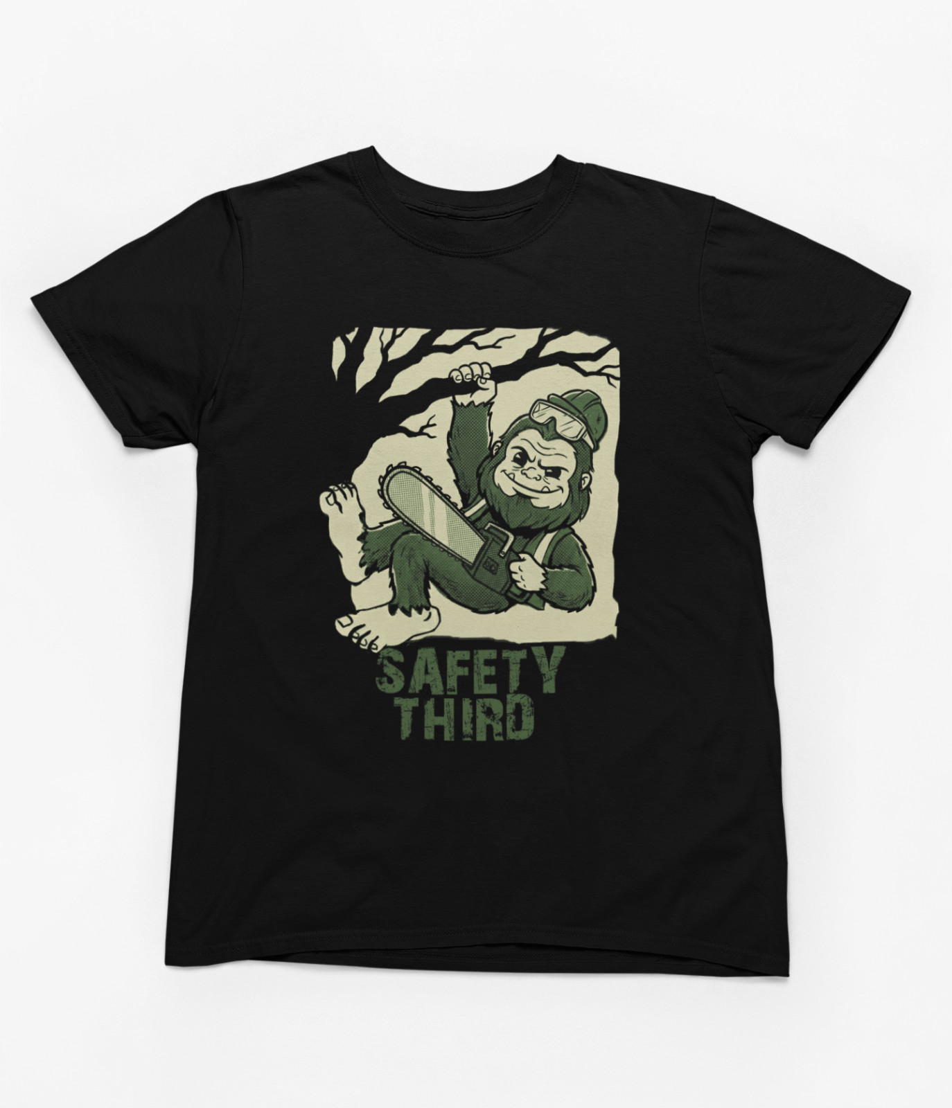Safety First Third Bigfoot Chainsaw construction college Funny Graphic T-Shirt gallery