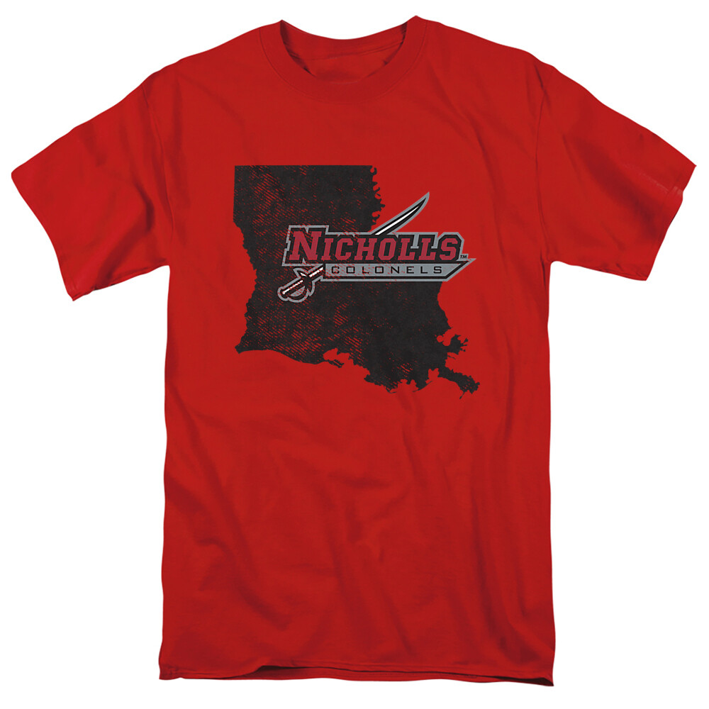 Nicholls State University Adult T-Shirt State Shape, Red, S-5XL