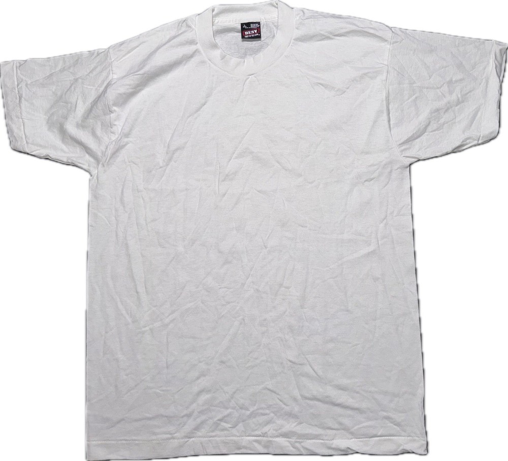 Vintage NOS 80’s Large White Older Black Label Fruit Of The Loom Best T-shirt.