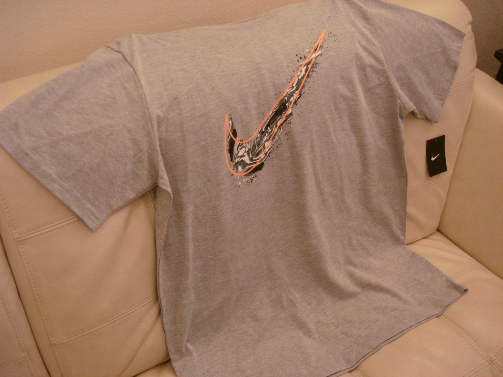 NEW WT MEN'S GRAY BLACK WHITE ORANGE SWOOSH NIKE ATHLETIC T-SHIRT NESS5669 S,M gallery