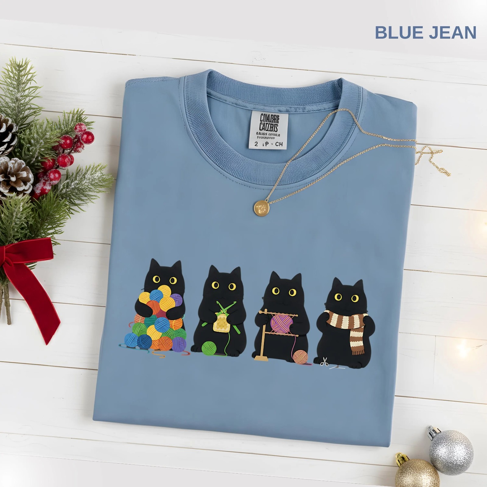 Knitting Black Cat Shirt, Cute Crochet Cat Tshirt, Knitter Gift for Her T-Shirt gallery