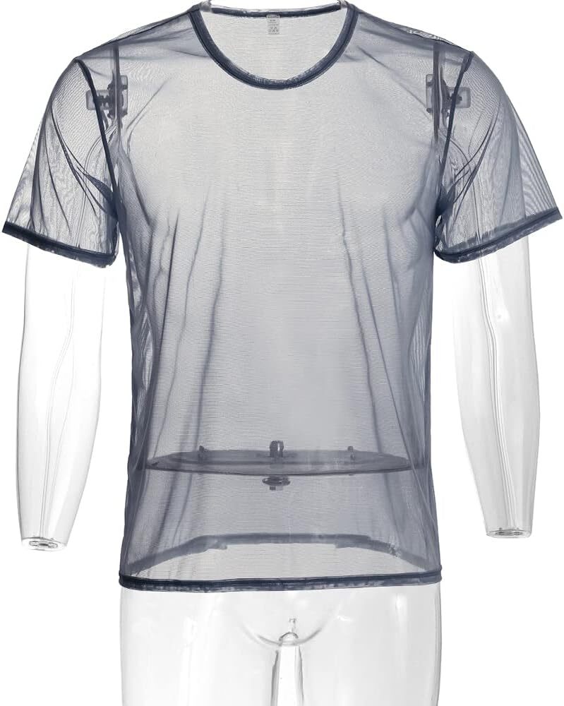 Mens Mesh Fitted Shirt Top Short Sleeve See Through Muscle T-Shirts gallery