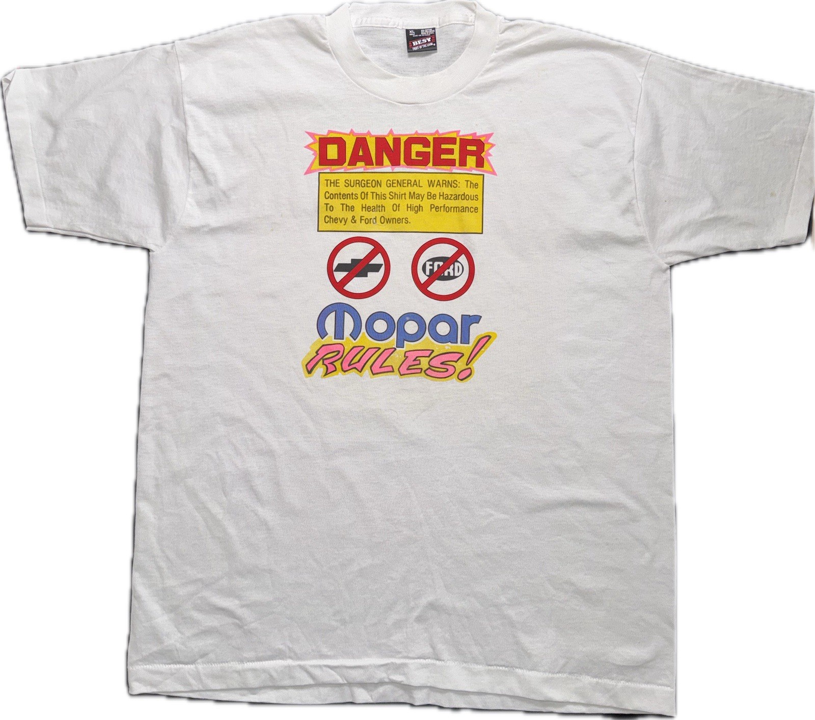 Vintage 90’s XL White NOS Mopar Rules Single Stitch, Made In USA.