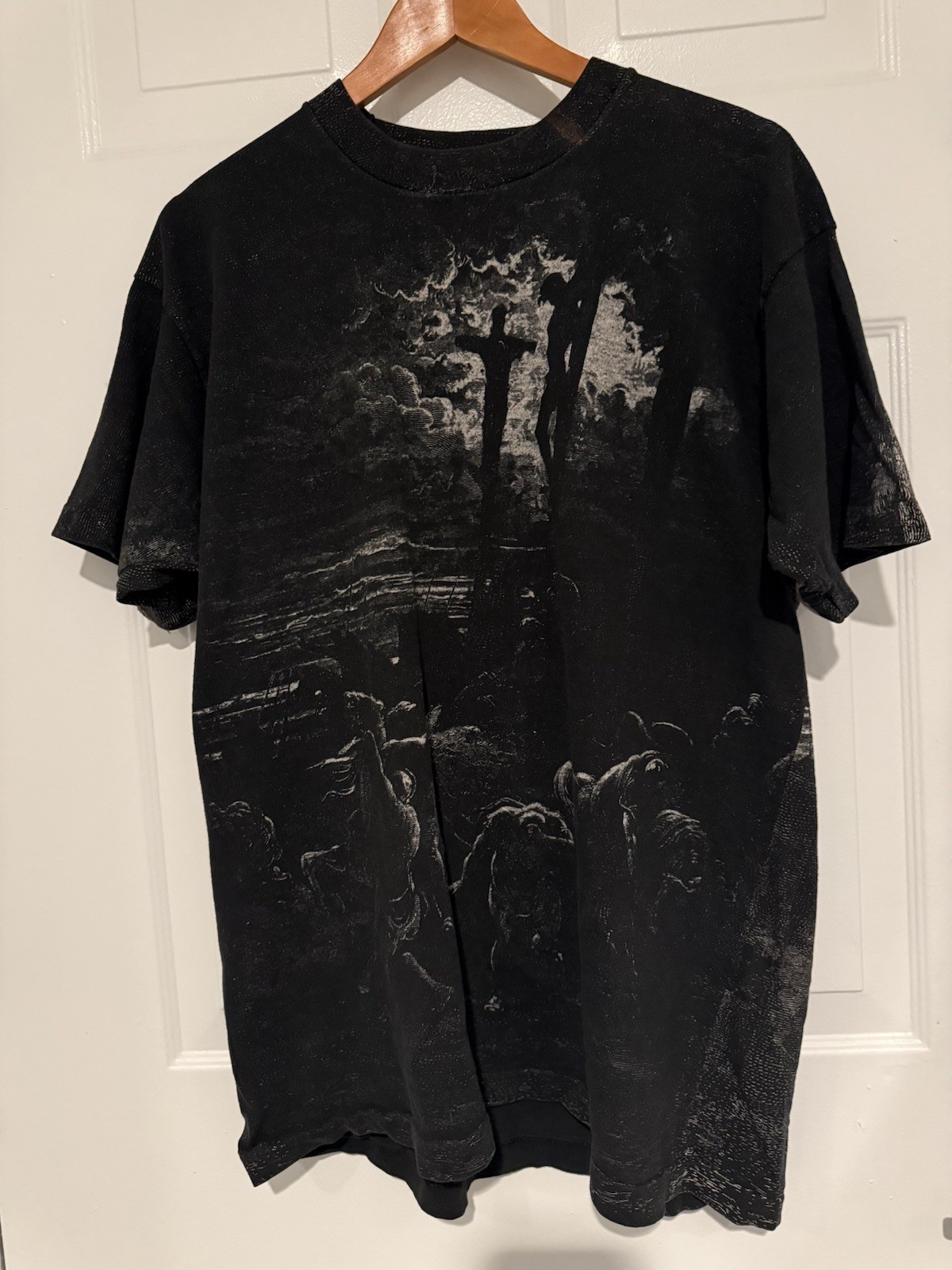 Vintage 90s Gustave Dore Crucifixion AOP T-Shirt Dbl-Sided Single Stitch Boxy XL gallery
