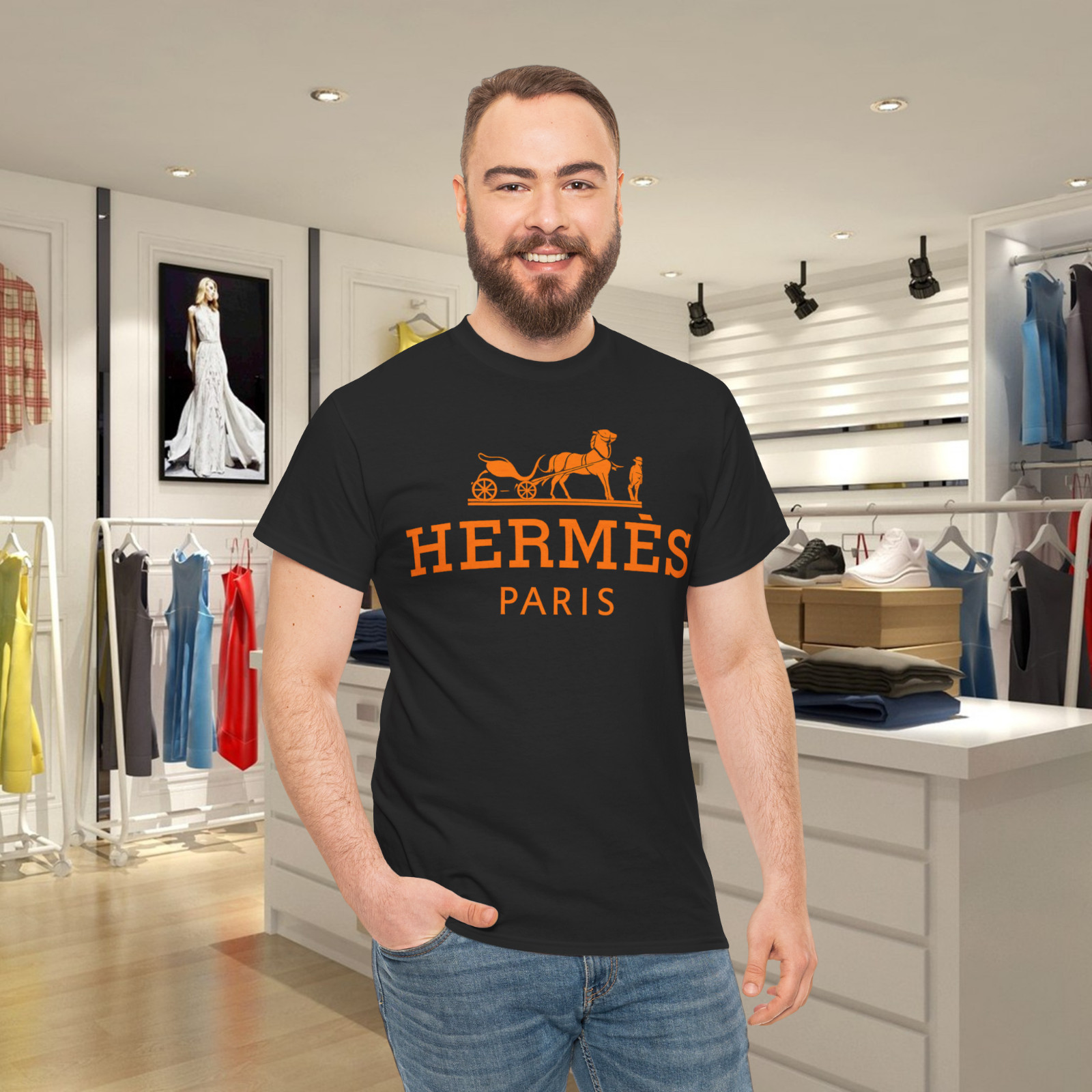 Paris Vintage Horse Carriage Orange Graphic T-Shirt gallery