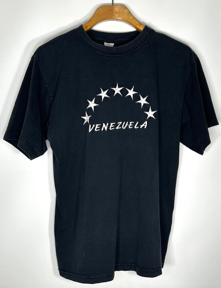 Venezuela T-shirt Size M Black Short Sleeve Embroidered Stars Venezuelan Pride