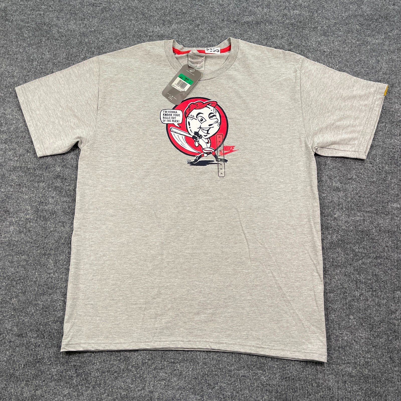 NWT Vintage 2005 NIKE Funny Mr Baseball Knock Your Balls Out Shirt XL 23x28 Gray gallery