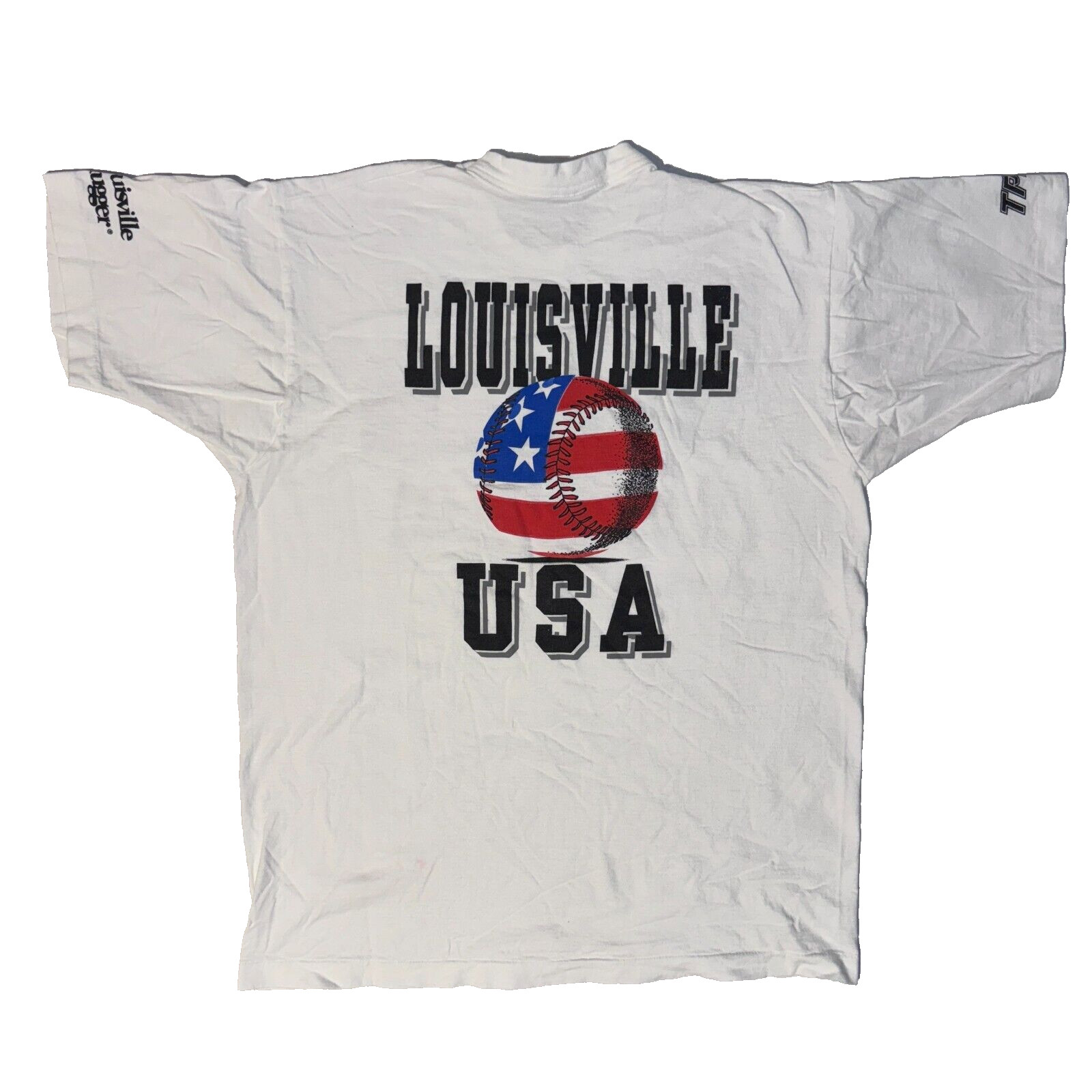 Vintage 90s Louisville Slugger Baseball USA Flag Logo Tshirt - XL 90s White TPS gallery