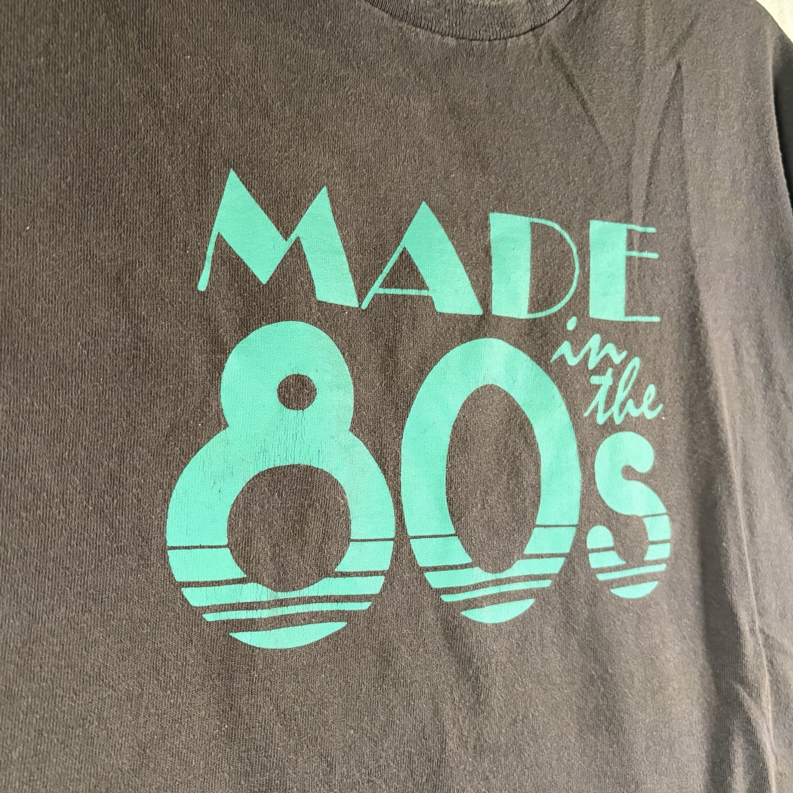 Made in the 80s Retro Graphic Tee Faded Black Teal Nostalgia No Size Tag gallery