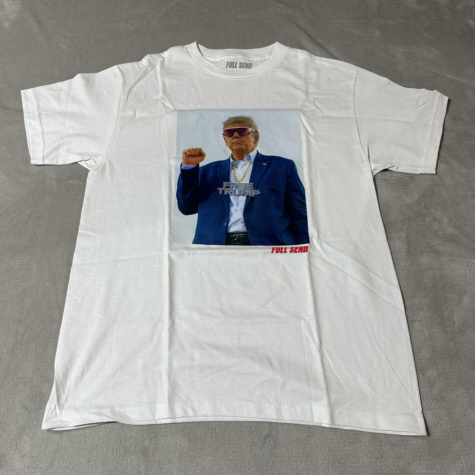 Full Send Free Trump Shirt Mens Medium White Political Graphic Tee Novelty gallery