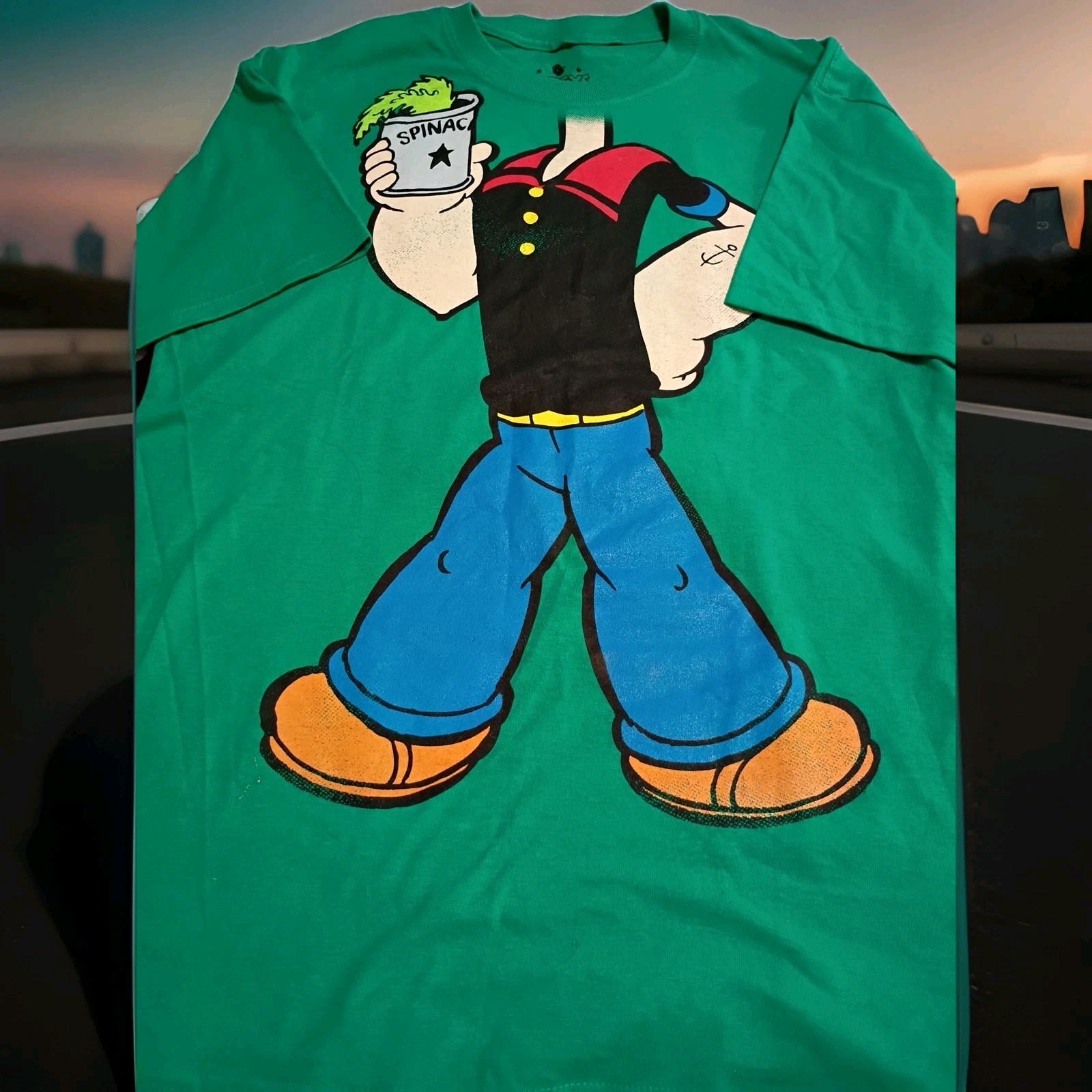 Men’s 2010 Popeye Full Body Cotton Short Sleeve T-Shirt Green L