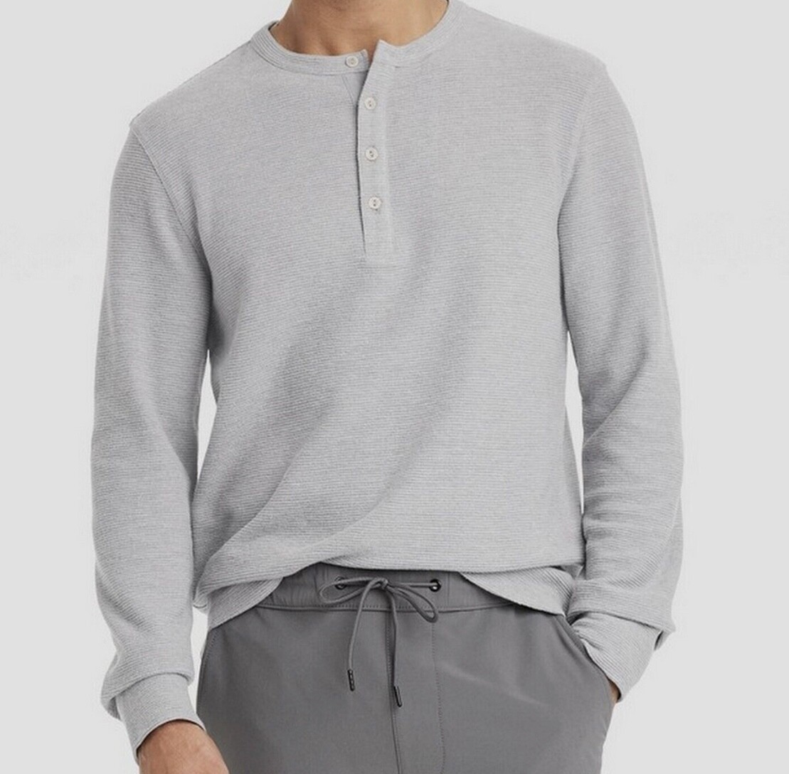 Men’s Ribbed Thermal Henley Long Sleeve Shirt Goodfellow & Co Gray Choose Size