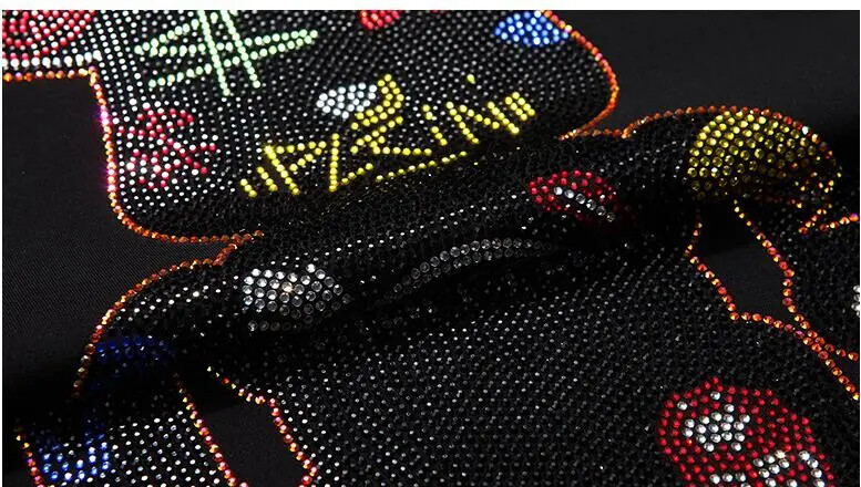 New Fashion V-Neck Diamond Rhinestones Bear Luxury Men Black T-Shirt gallery