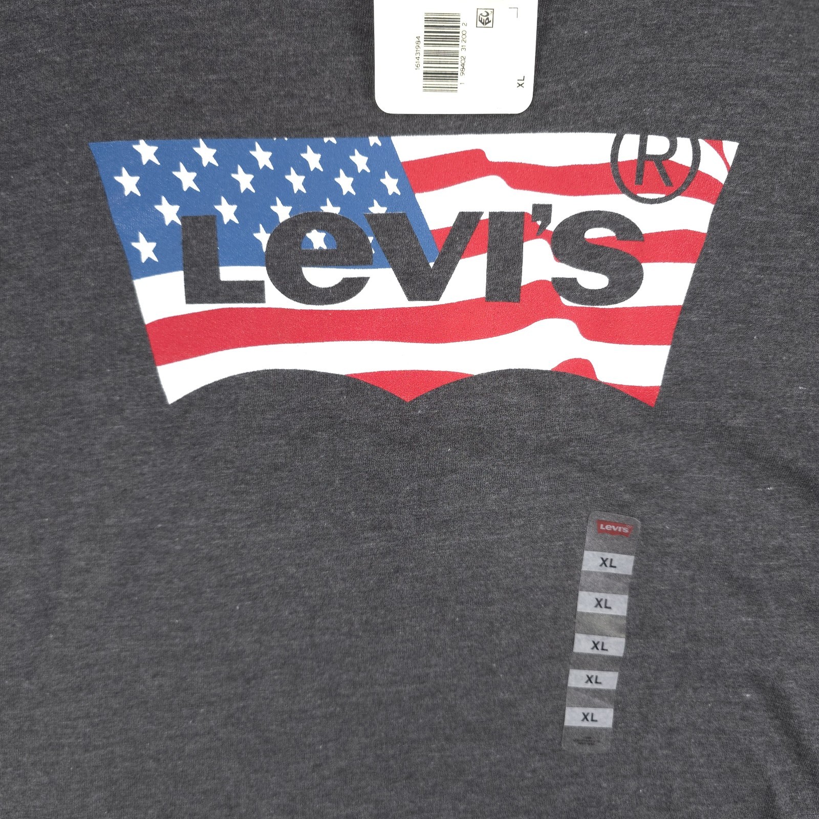 Levis Relaxed Gray Cotton Blend Crew USA Patriotic Flag Logo T-Shirt Mens XL gallery