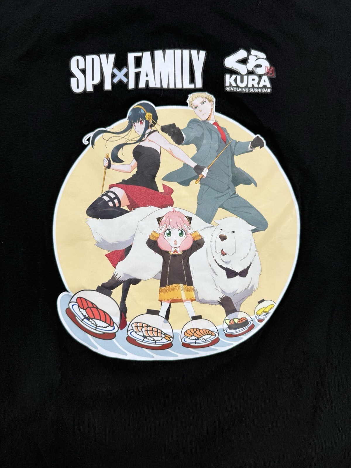 SPY x FAMILY Kura Sushi Collab T-Shirt Black Adult Large (Fits M) Anime Graphic gallery