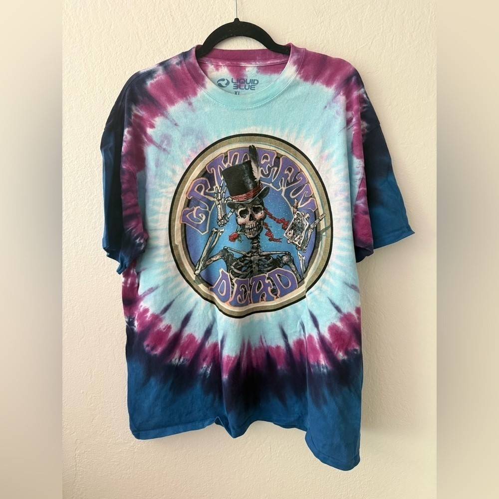 Vintage 1999 Grateful Dead TShirt XL Tie Dye Liquid Blue Queen of Spades 2 Side gallery