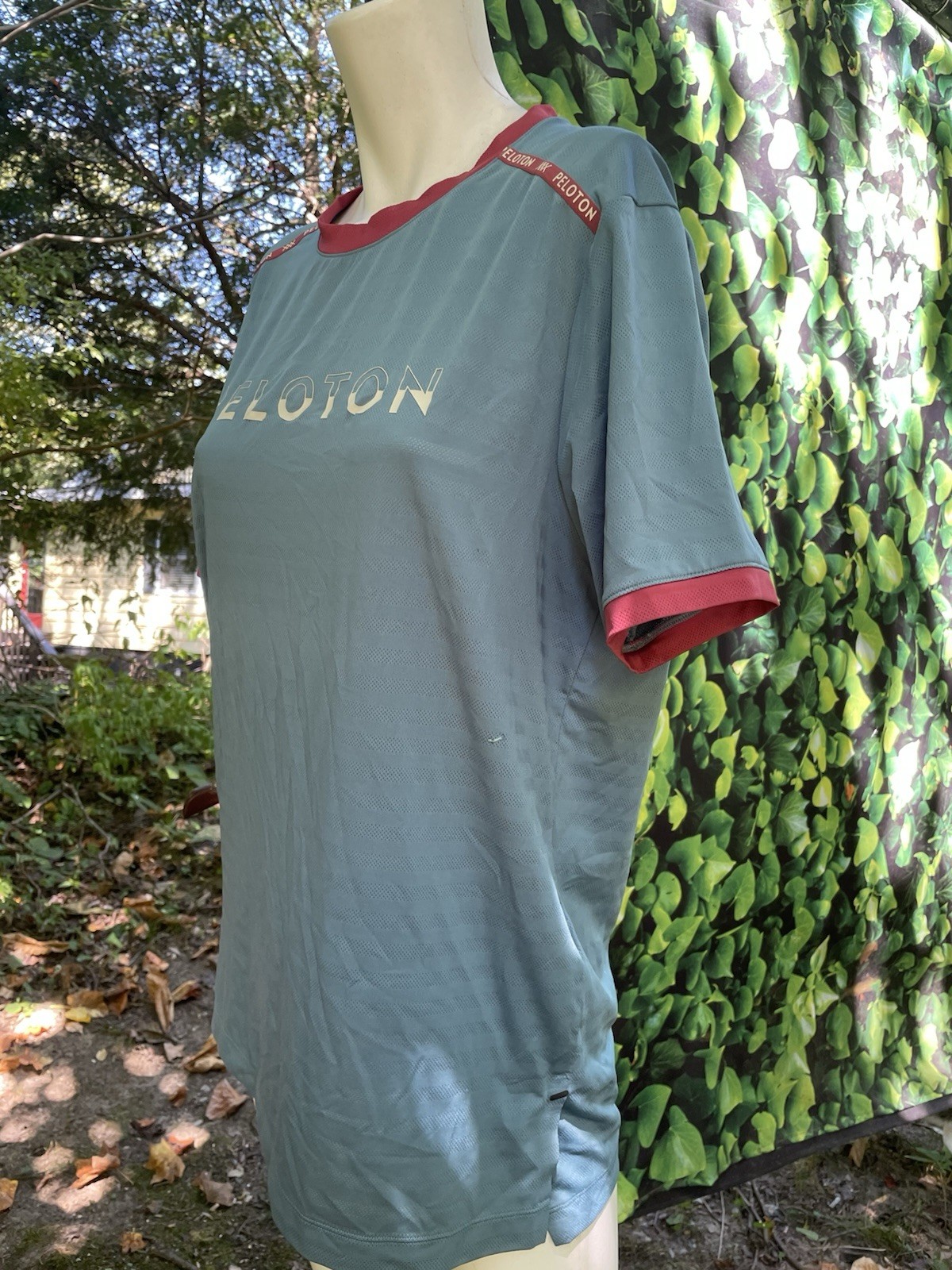 PELETON T Shirt Men's or Womens L Lightweight Blue & Red w logo Easy Care Good gallery