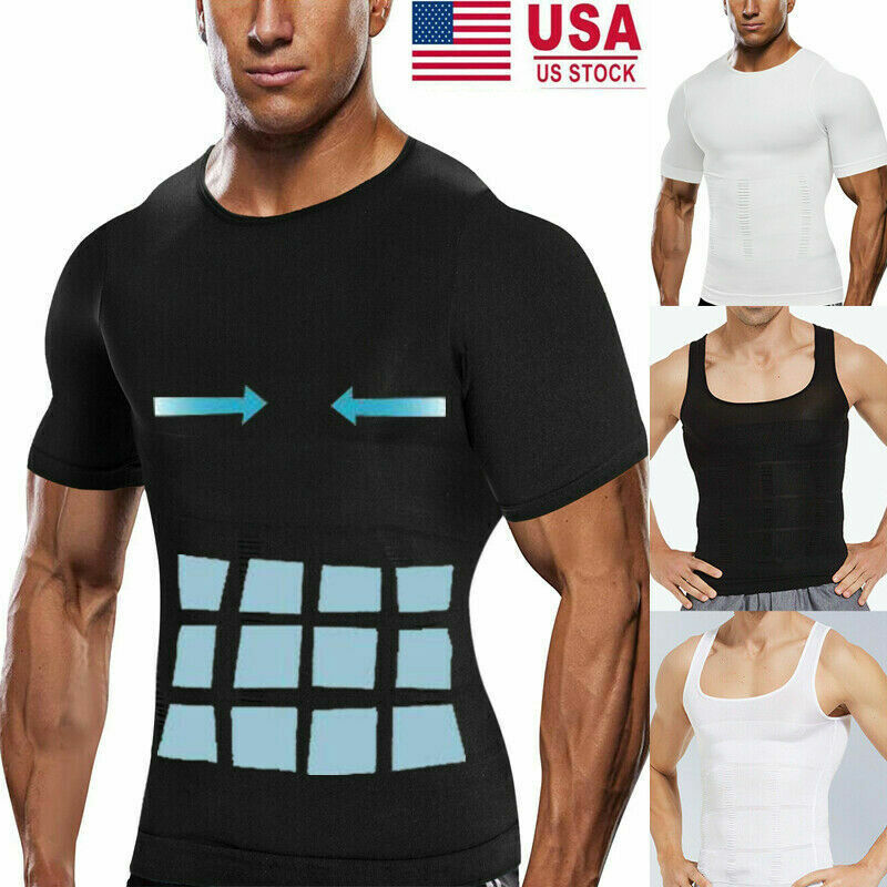 Men Compression Body Shaper Summer Cooling T-Shirt Slimming Vest Gym Tank Top US gallery