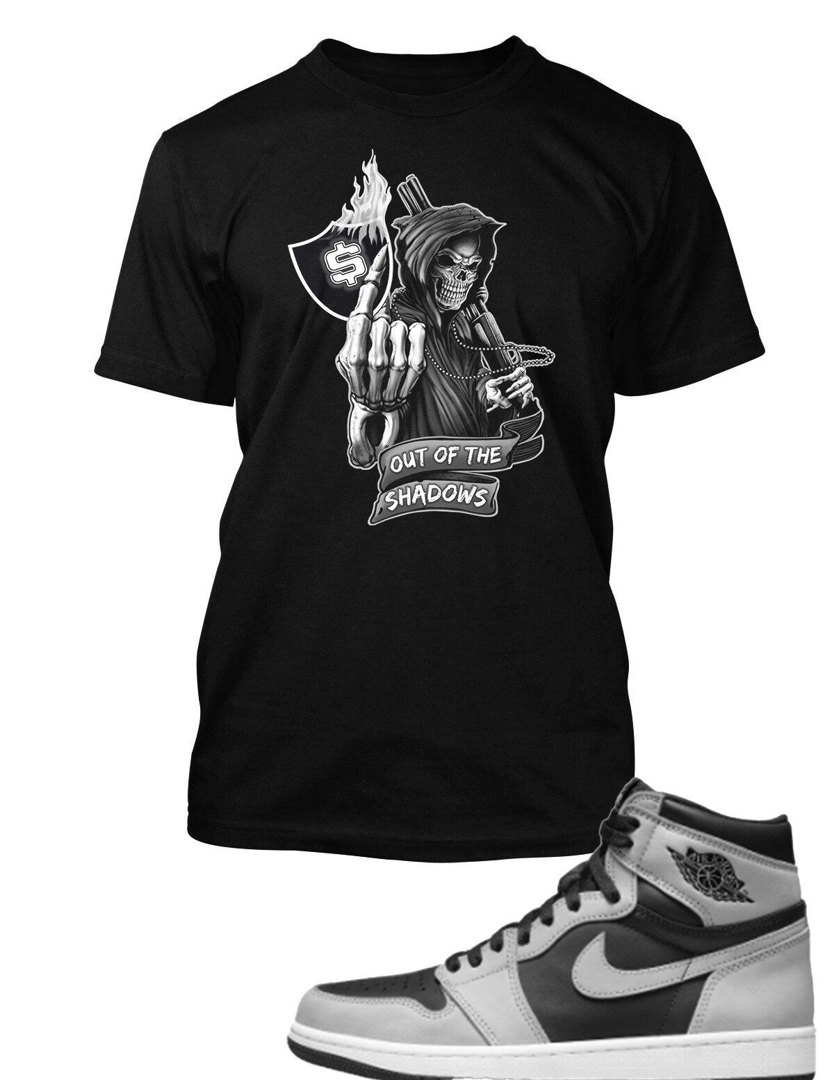Halloween Graphic Skull Big Tall Mens Tee Shirt to Match J1 Shadow Reaper Shoe gallery