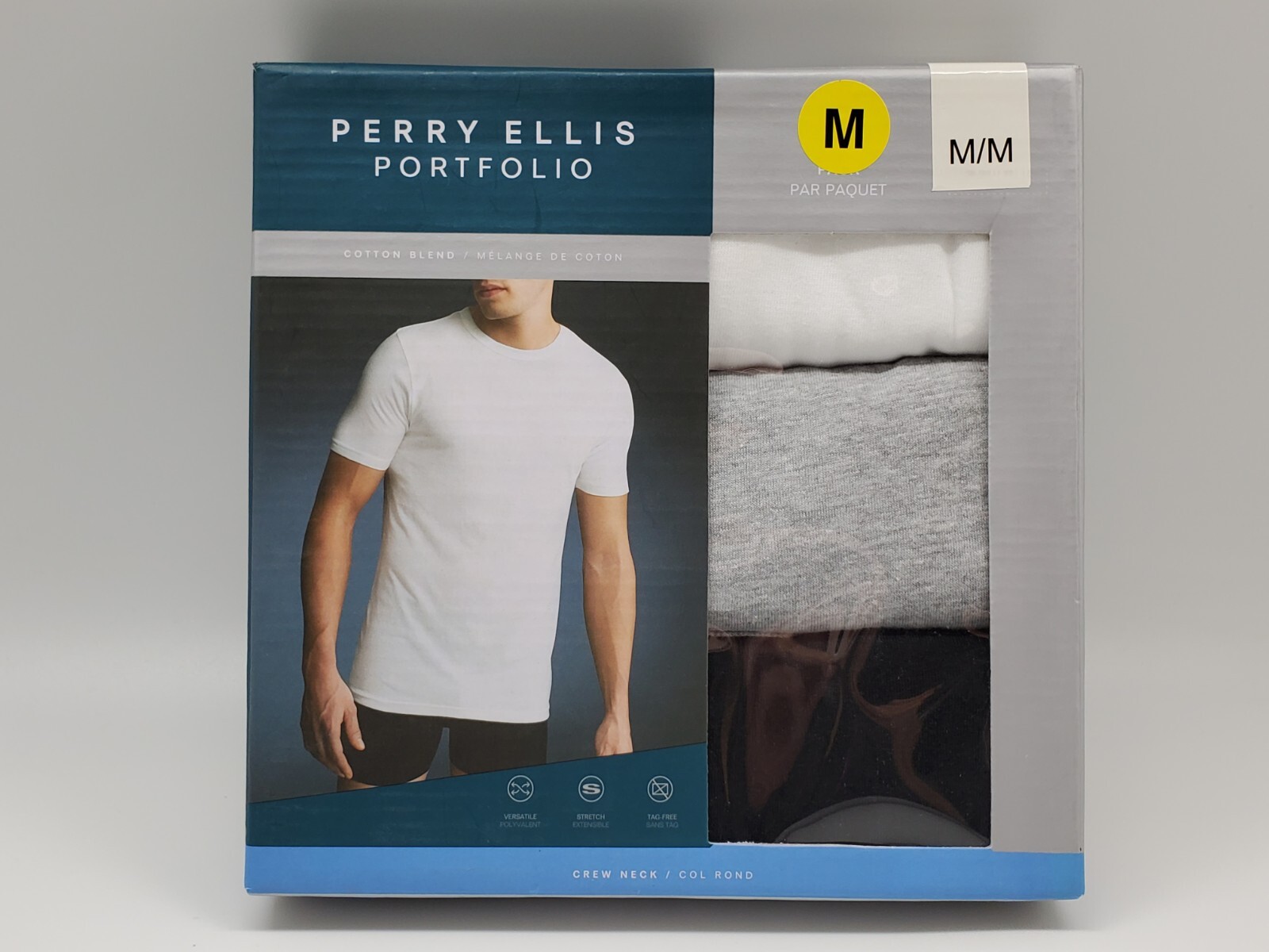 PERRY ELLIS 3Pack Men S M L XL Crew Neck Stretch Cotton T Shirt Black Gray White gallery