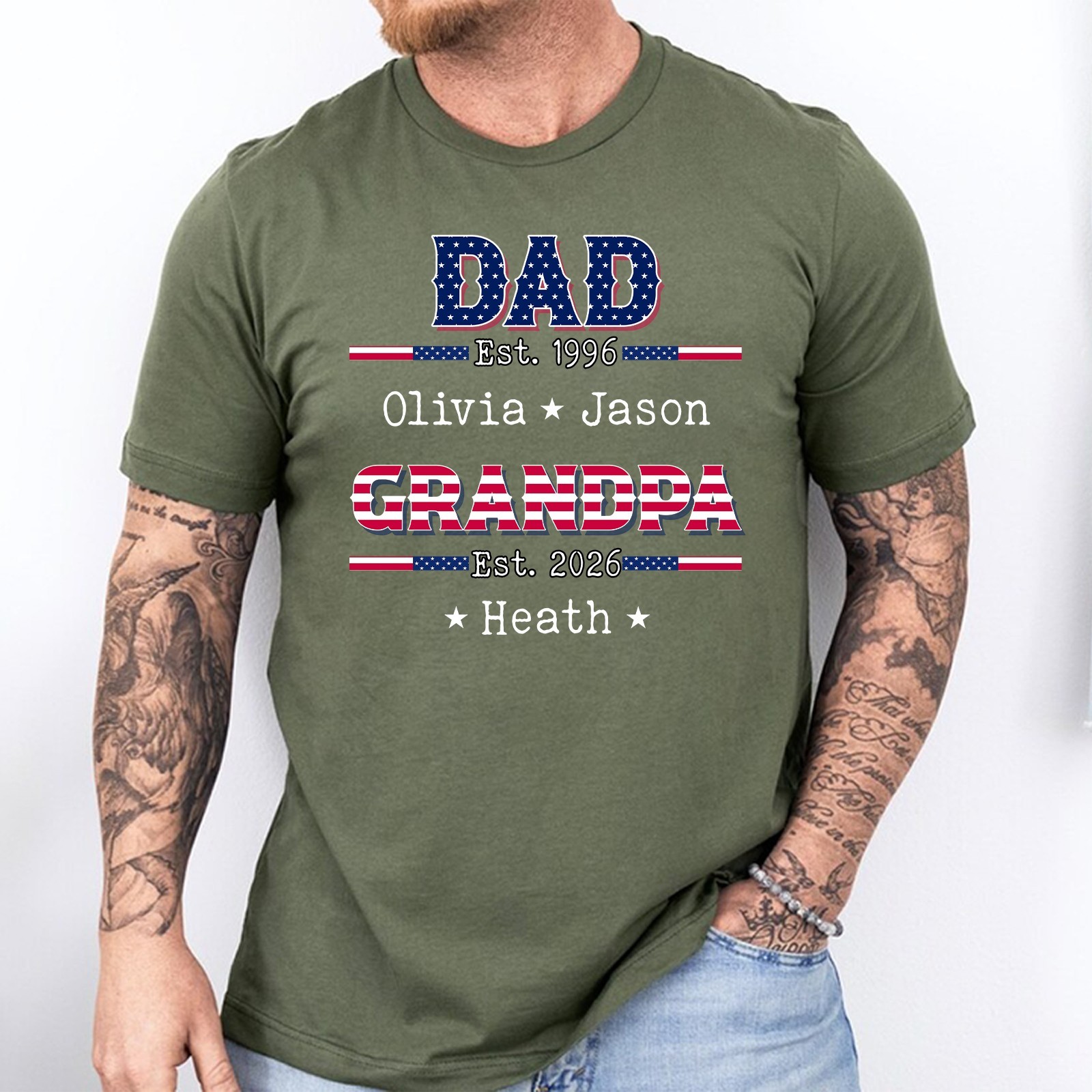 Personalized Dad Grandpa Shirt Custom Kids Names Est Year USA Flag Fathers Gift gallery