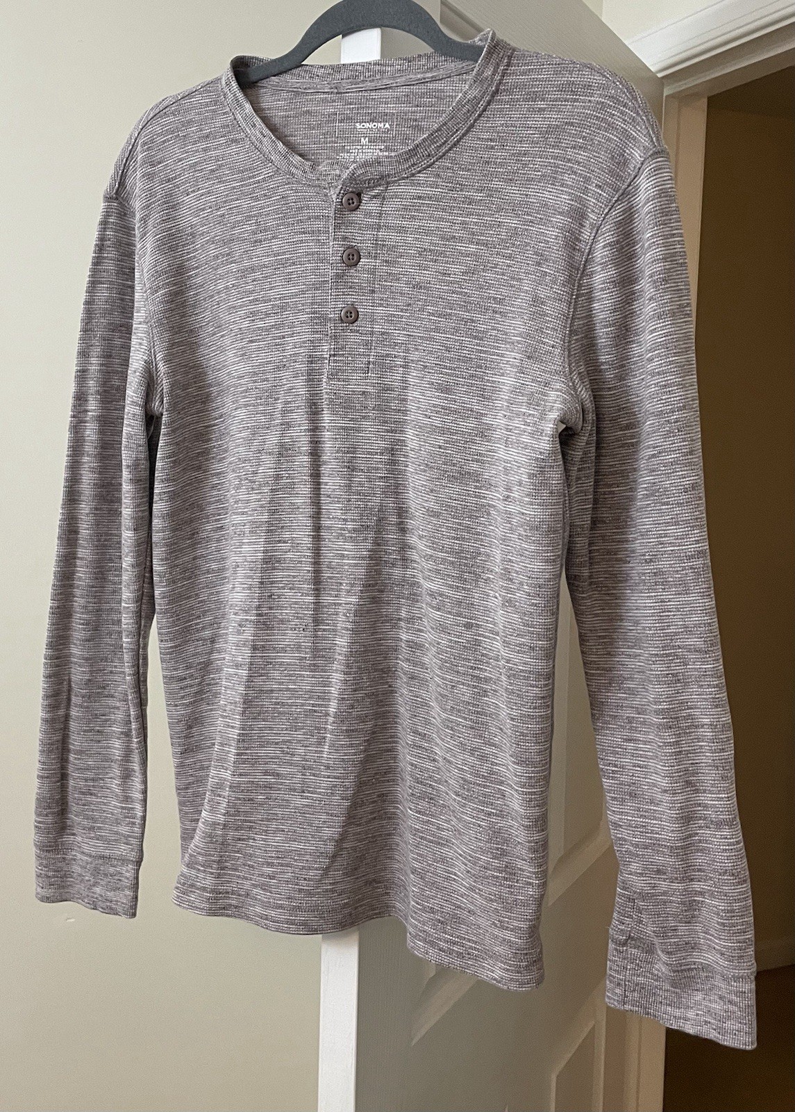 Sonoma Shirt Beige Henley Knit Pullover Casual Outdoors Long Sleeve Men's Medium gallery