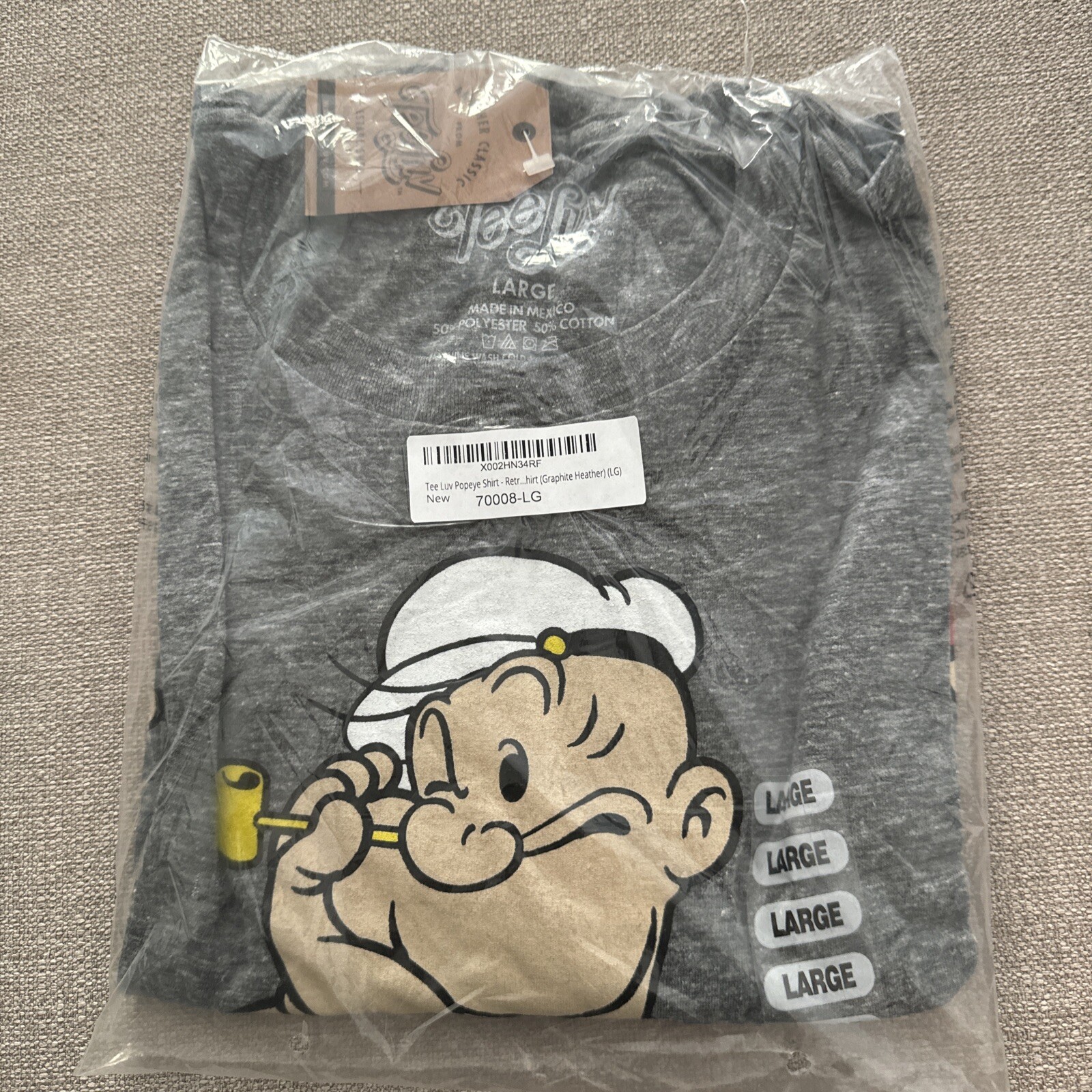 Popeye The Sailorman Tee Luv Gray Short Sleeve Tee Shirt T-Shirt Large gallery