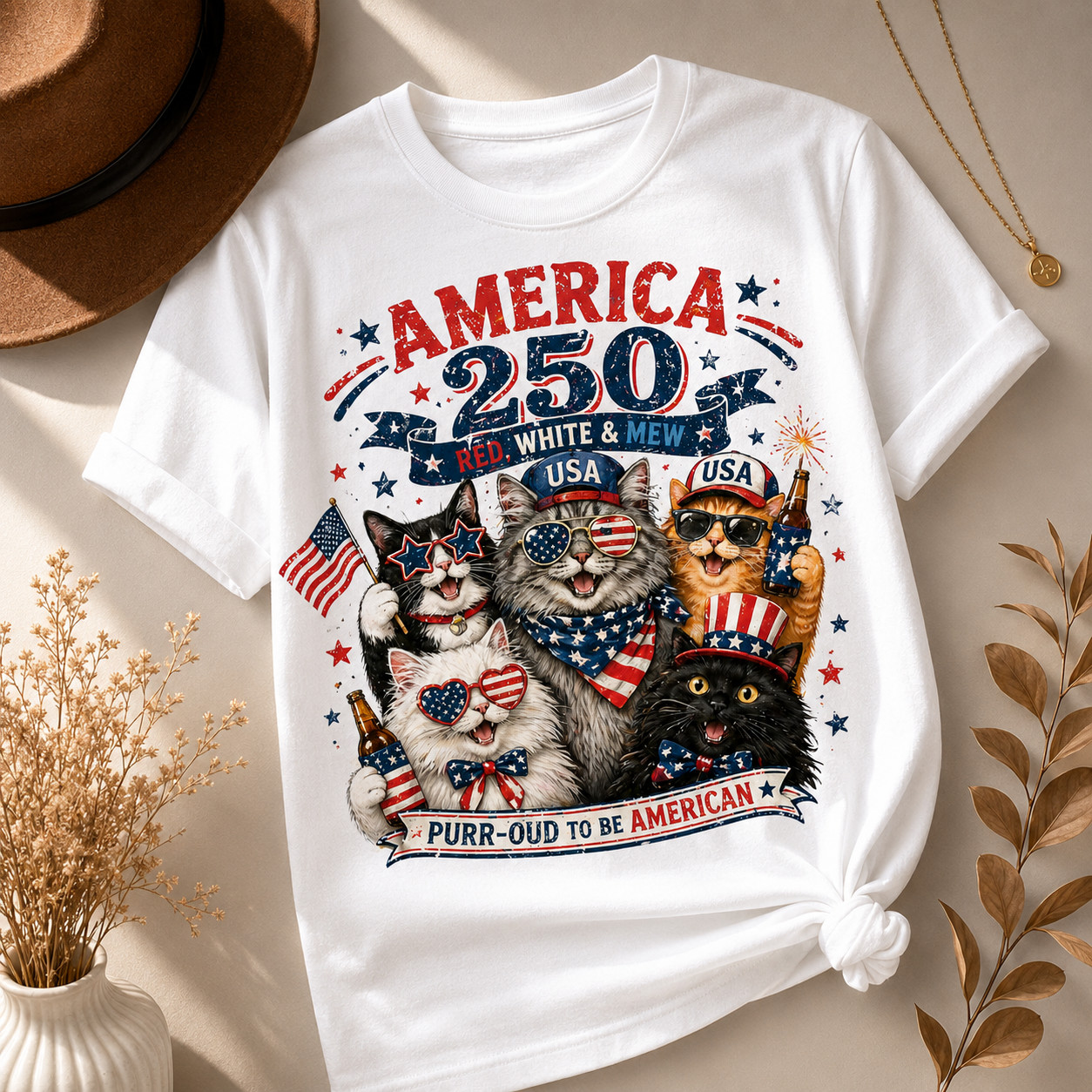 America 250 Birthday Shirt Patriotic Cat USA Flag 4th July Tee Gift gallery