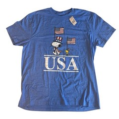 NWT Peanuts x Hybrid Apparel Men’s Size L USA T-Shirt Blue Snoopy Woodstock