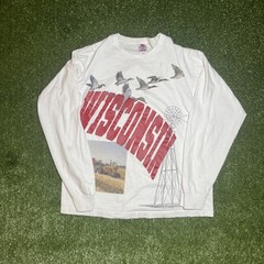 Vintage Wisconsin Bayside Long Sleeve Tee Men’s Size Large Made In USA