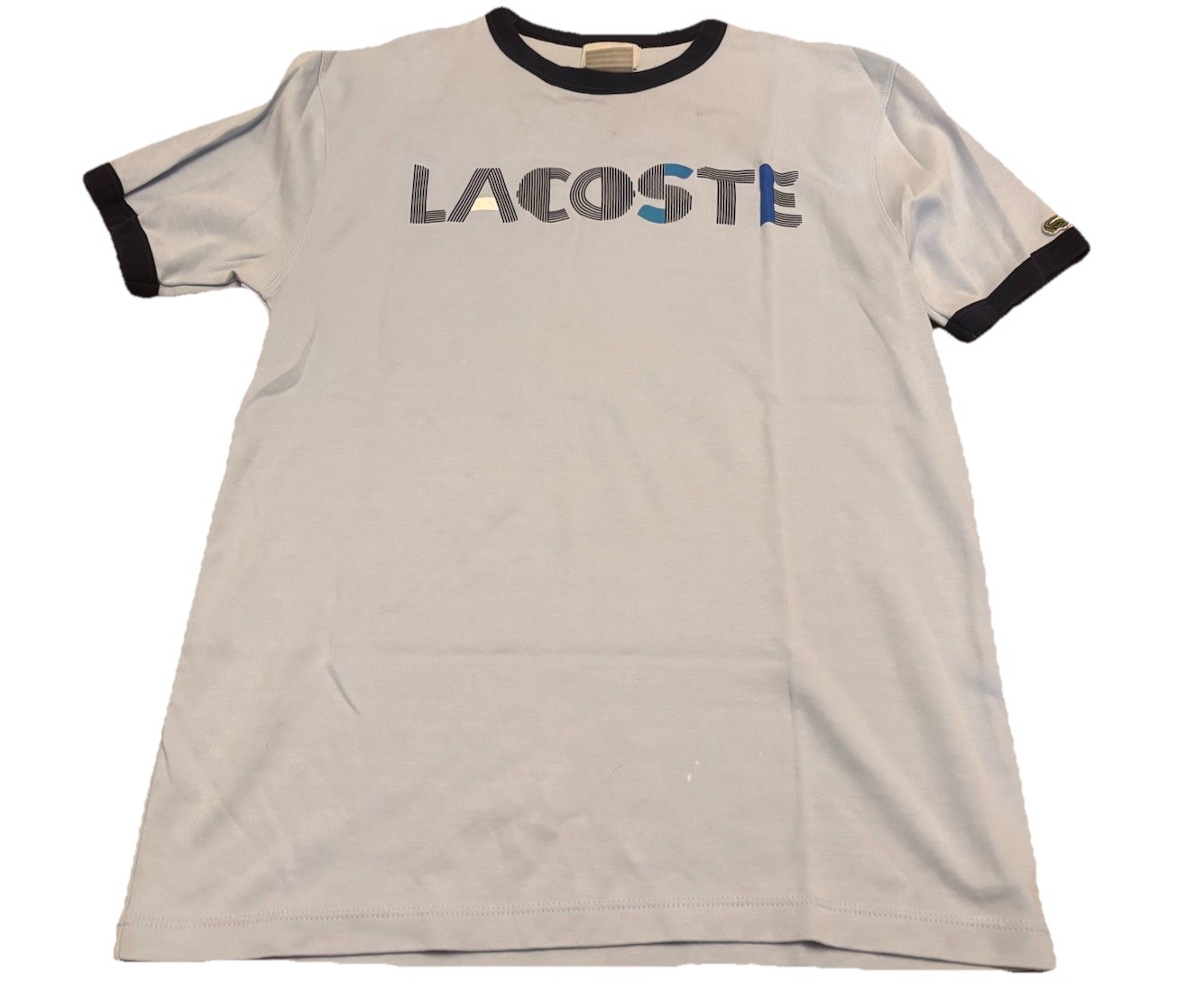 Vintage Izod Lacoste Ringer T-Shirt Small Big Crocodile Logo Blue B5