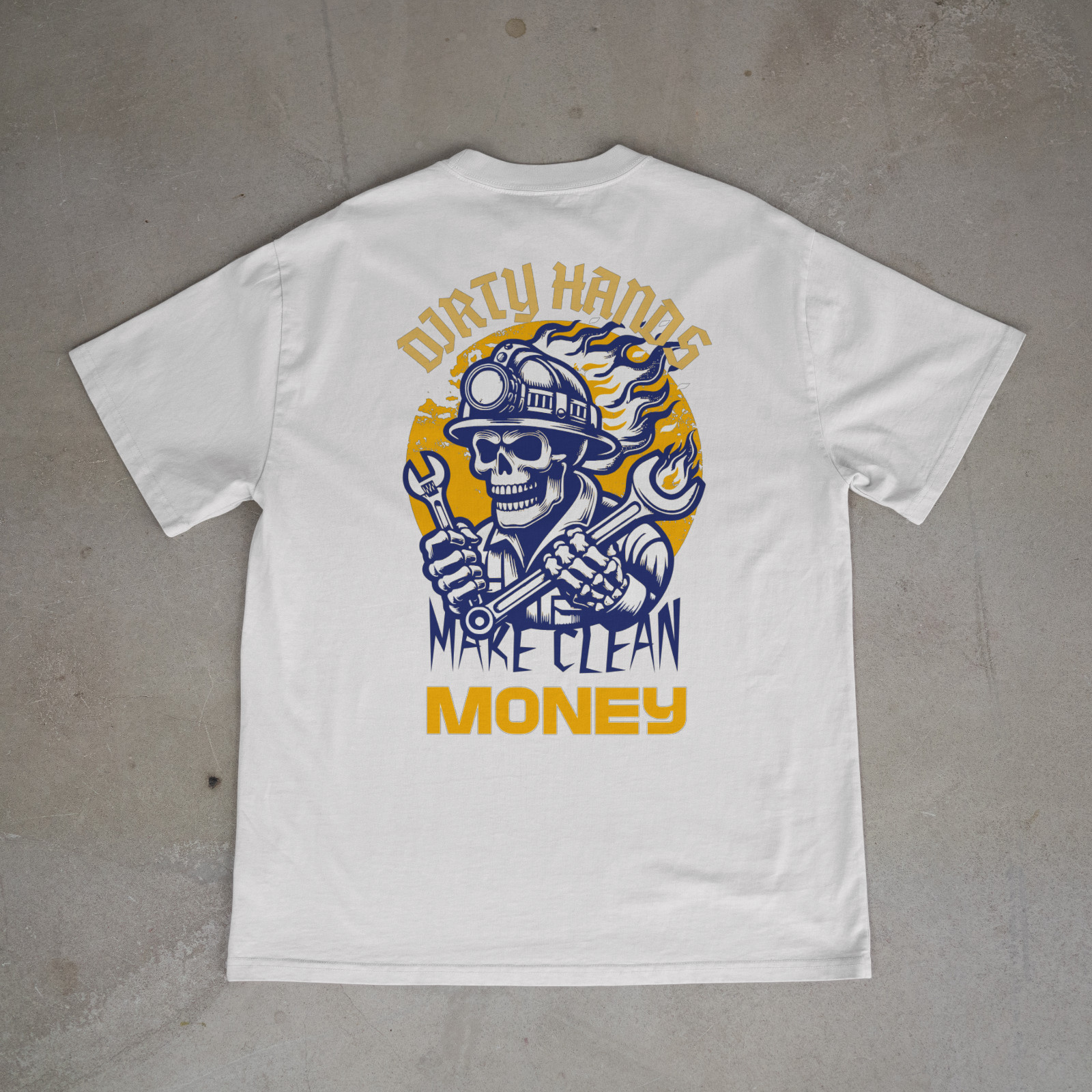 Dirty Hands Make Clean Money Shirt Blue Collar Skull Worker Tee Back Print gallery