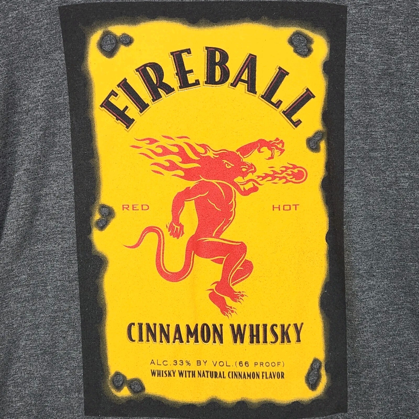 Fireball Whisky T-Shirt Size XL Dark Gray Yellow Red Hot Logo Short Sleeve gallery