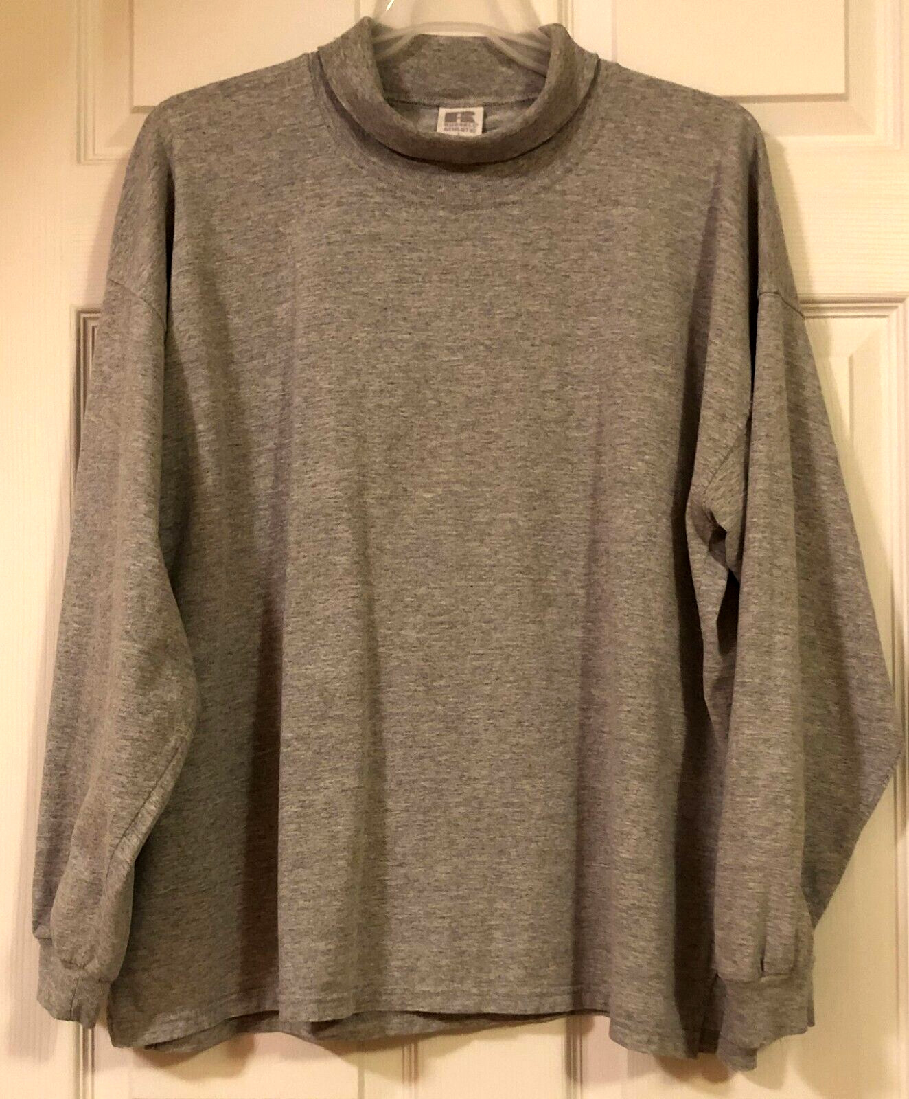 Vtg Heather Gray Russell Athletic Oversized Turtleneck T-Shirt Ribbed Neck Cuffs gallery