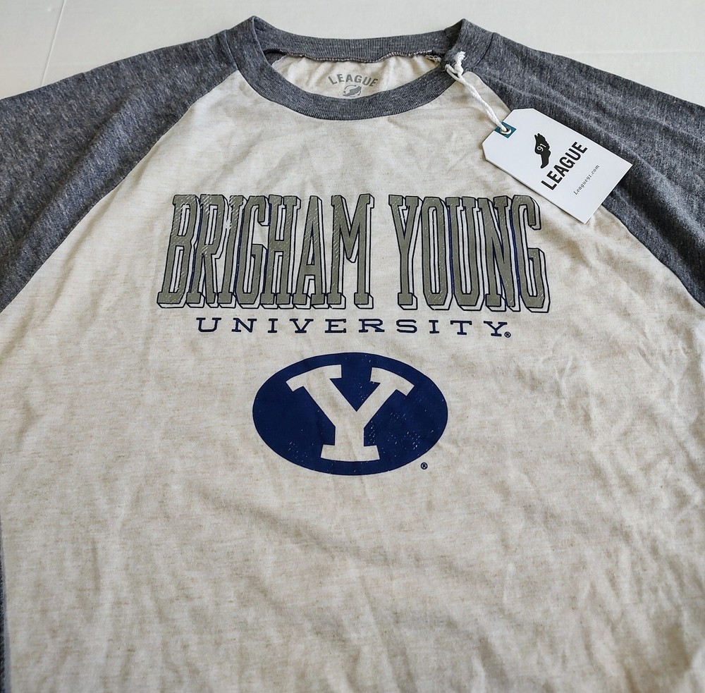 Brigham Young University Cougars Raglan T Shirt Mens L Beige League Long Sleeve