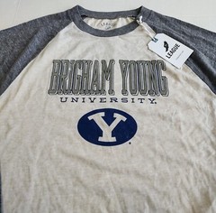 Brigham Young University Cougars Raglan T Shirt Mens L Beige League Long Sleeve