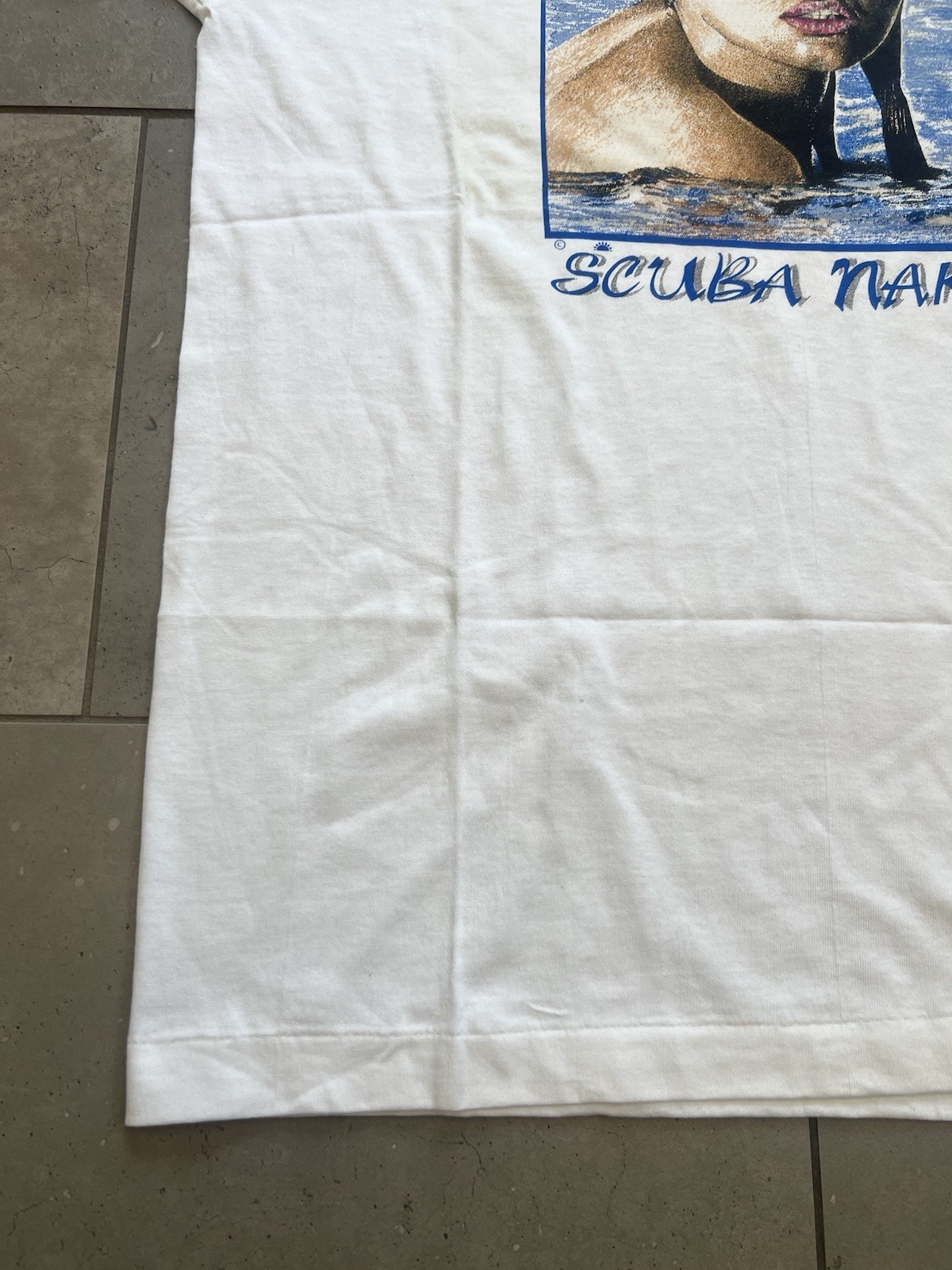 Vintage 90s Scuba Naked Diving Girl Boat Single Stitch Made In USA Tee Shirt XL gallery