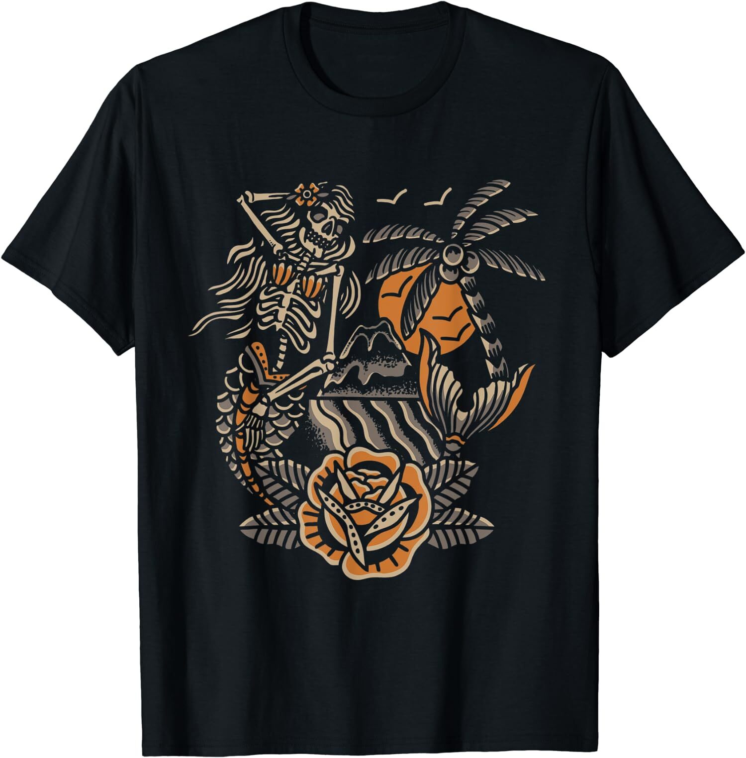 New Limited Mermaid Skeleton Traditional Tattoo Flash T-Shirt