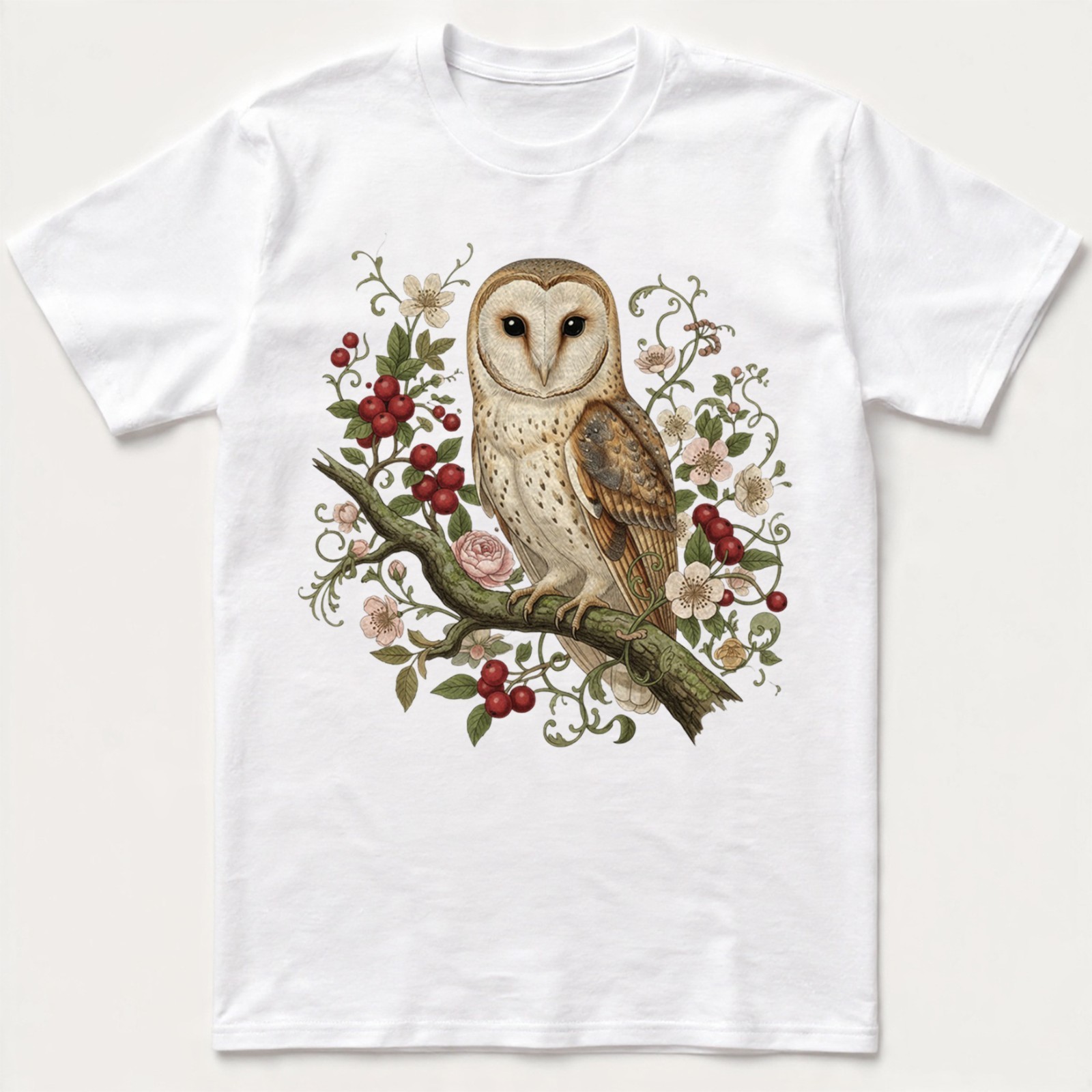 Barn Owl T-Shirt Vintage Floral Botanical Art Cottagecore Bird Lover Nature Tee gallery