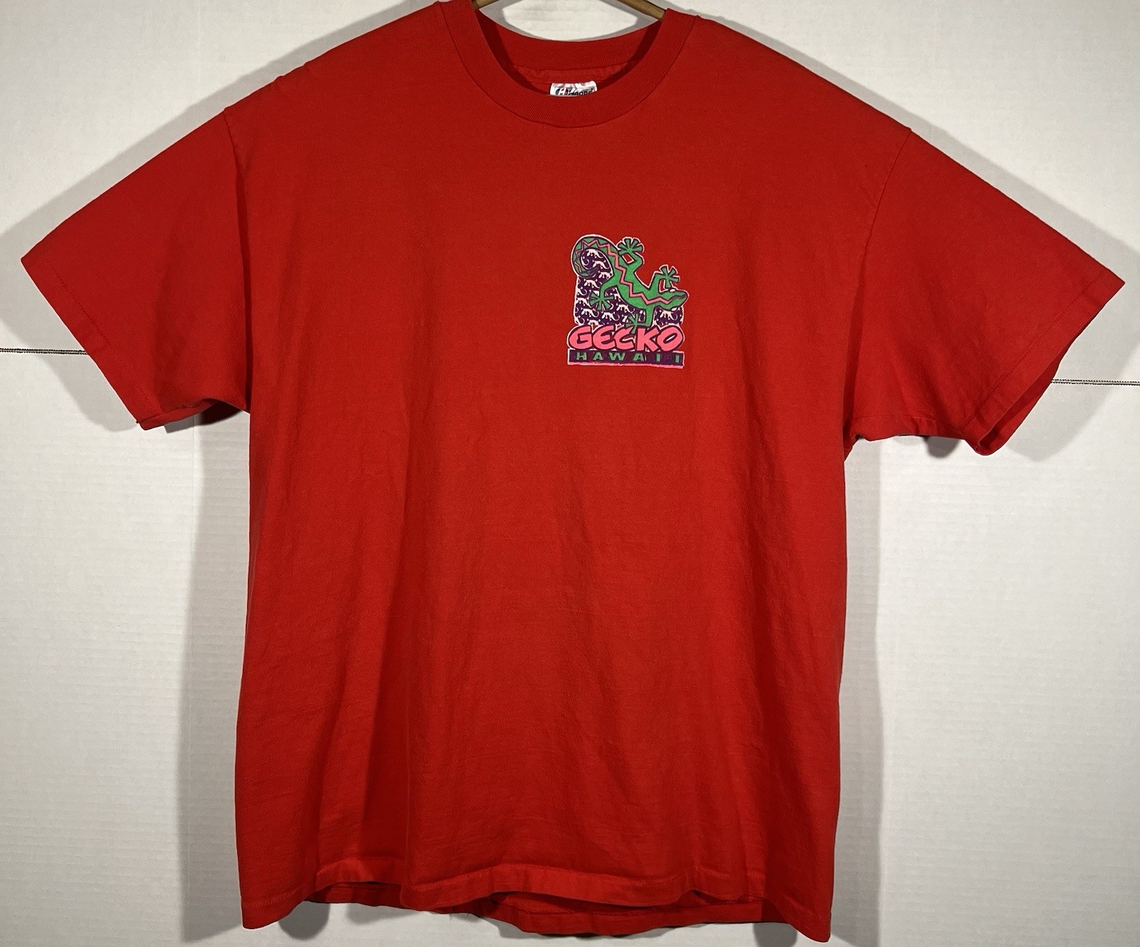 Vintage 90s Gecko Hawaii Graphic T Shirt Red Neon Lizard Logo Single Stitch XL gallery