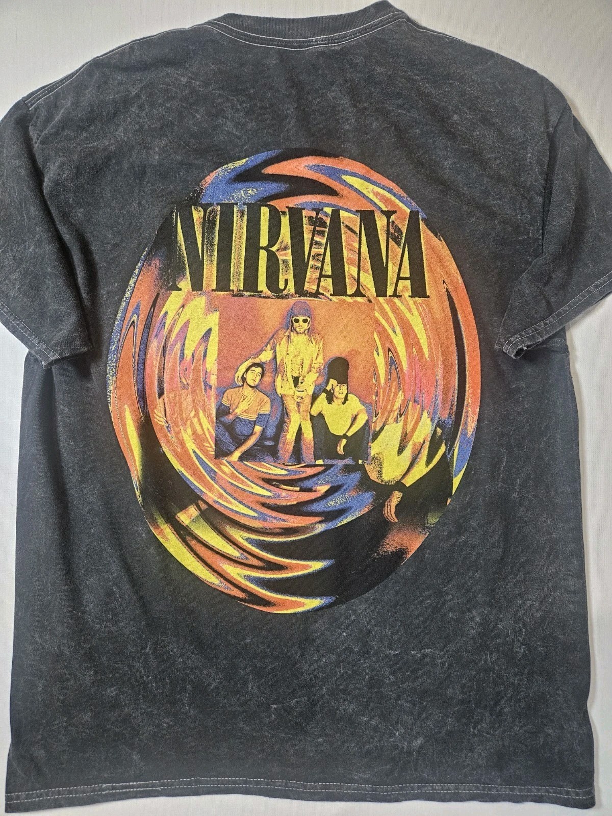 NWT Nirvana T-shirt Mens XL Distressed Black Orange Spellout Logo 90s Grunge Tee gallery