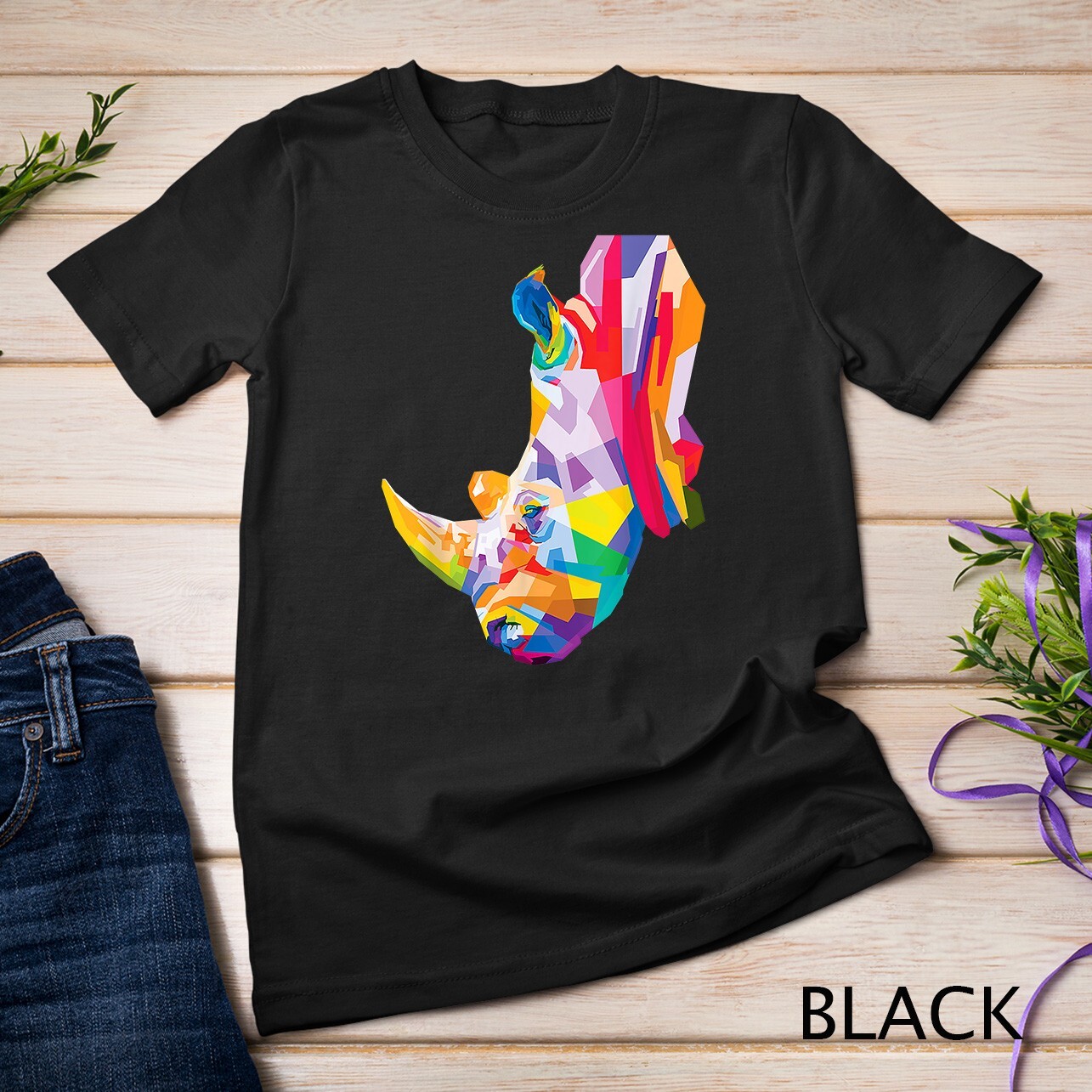 Colorful Rhino Cute Geometric Rhinoceros pop art style Gift Unisex T-shirt