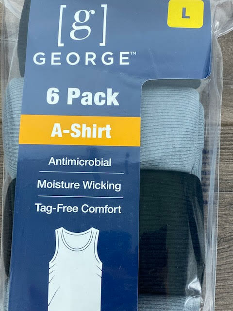 NEW! George Men's Assorted A-Shirts, 6-Pack, Large, Black/Grey gallery